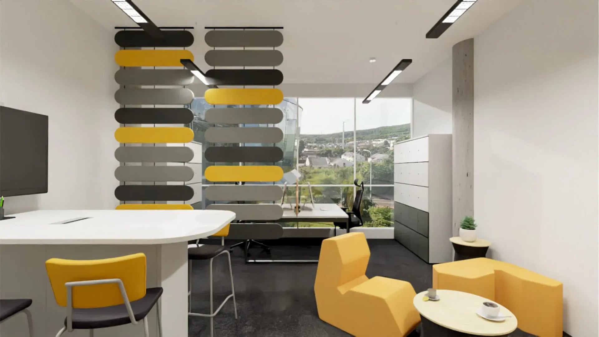 Fluffo WEB Acoustic Curtains transformation in office interior