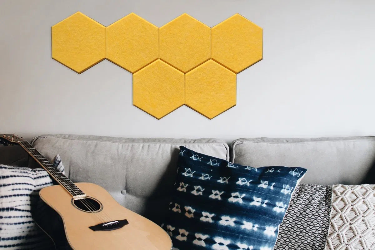 HEXA Acoustic 3D Felt Wall Panels decor set YELLOW DecorMania.eu