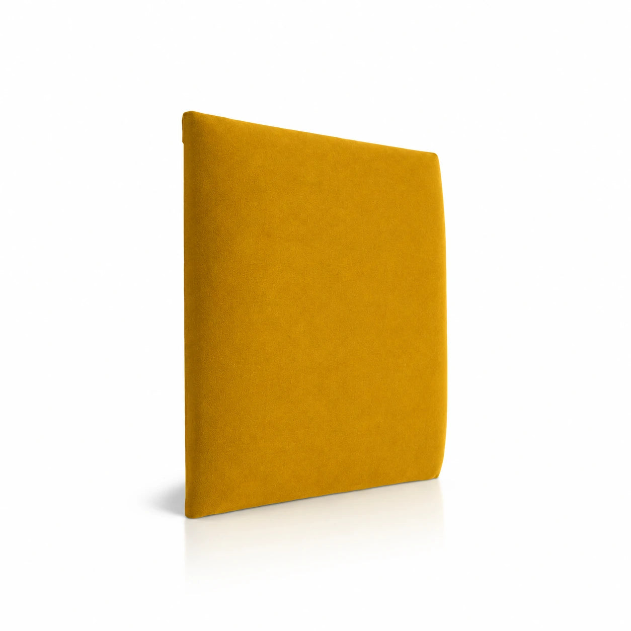 Ochre upholstered padded wall panel in soft fabric finish