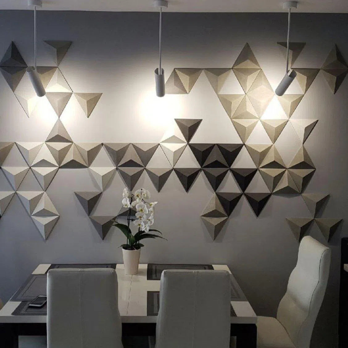 PYRAMIDE 3D concrete tile - sample in dining room interior DecorMania.eu