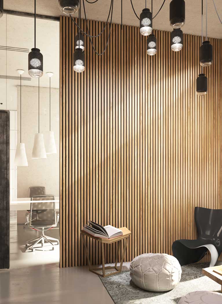 Acoustic slat on felt wall panels 240 x 60cm - DecorMania.eu