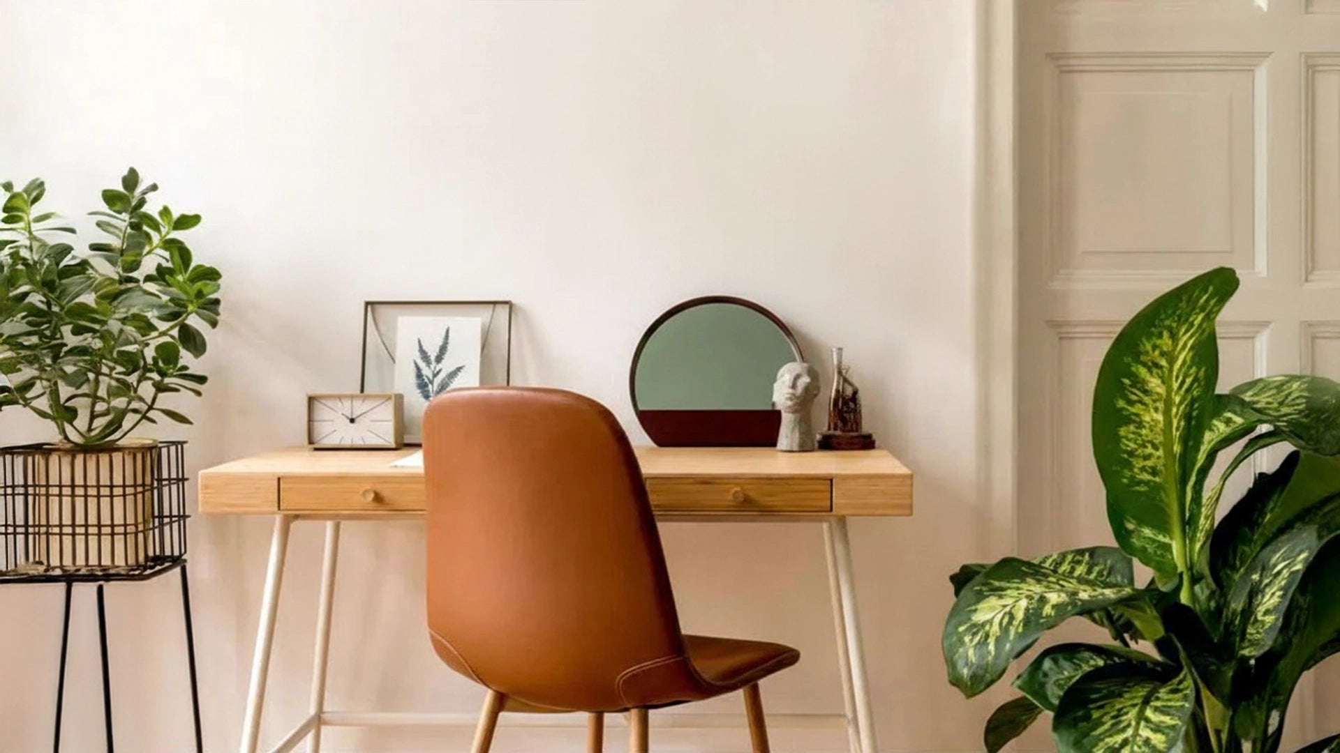 GROVE 3D Acoustic Felt Wall Panels in white colour interior with small desk Decormania