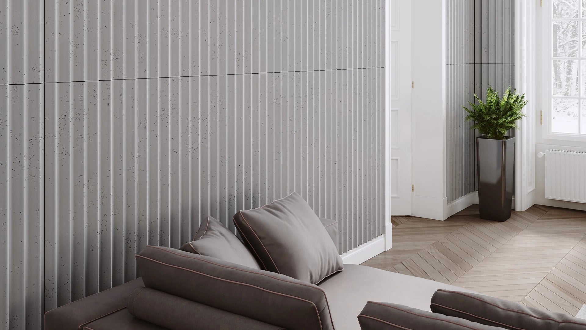 3D Concrete Wall Panel GROOVER S living room accent wall DecorMania.eu