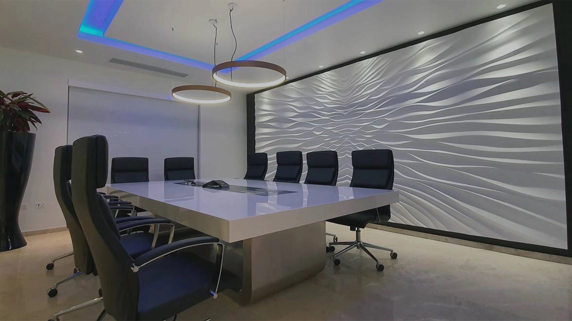 3D Gypsum Wall Panels Mural Set in white office interior ILLUSION DecorMania.eu