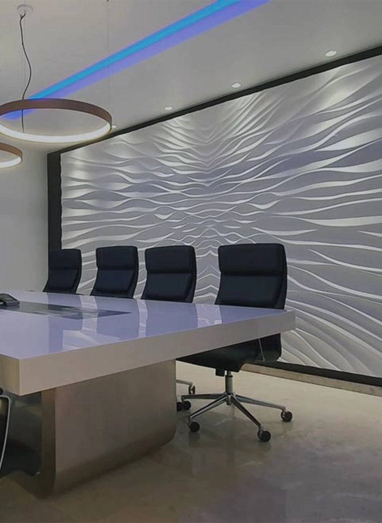 3D Gypsum Wall Panels Mural Set in white office interior ILLUSION DecorMania.eu
