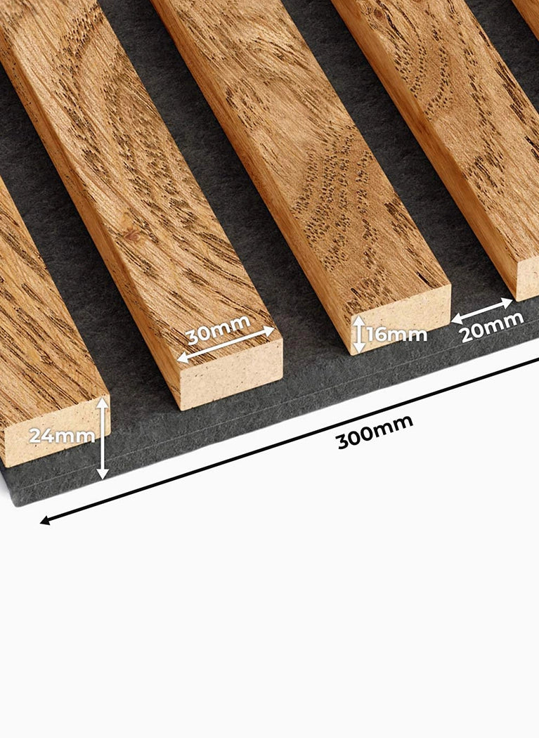 Acoustic Slatted Wall Panels With Measurements on white background