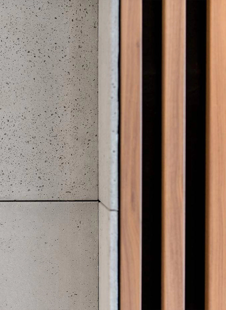Acoustic Slatted Wall Panels Combined With Concrete