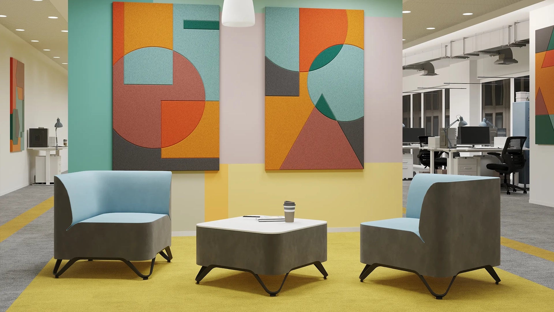 Acoustic Wall Art Panels SHAPES 5 in colorful interior Decormania eu