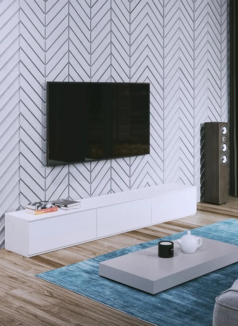 Concrete Cladding HERRINGBONE L REVERS Wall Panels in living room interior DecorMania.eu