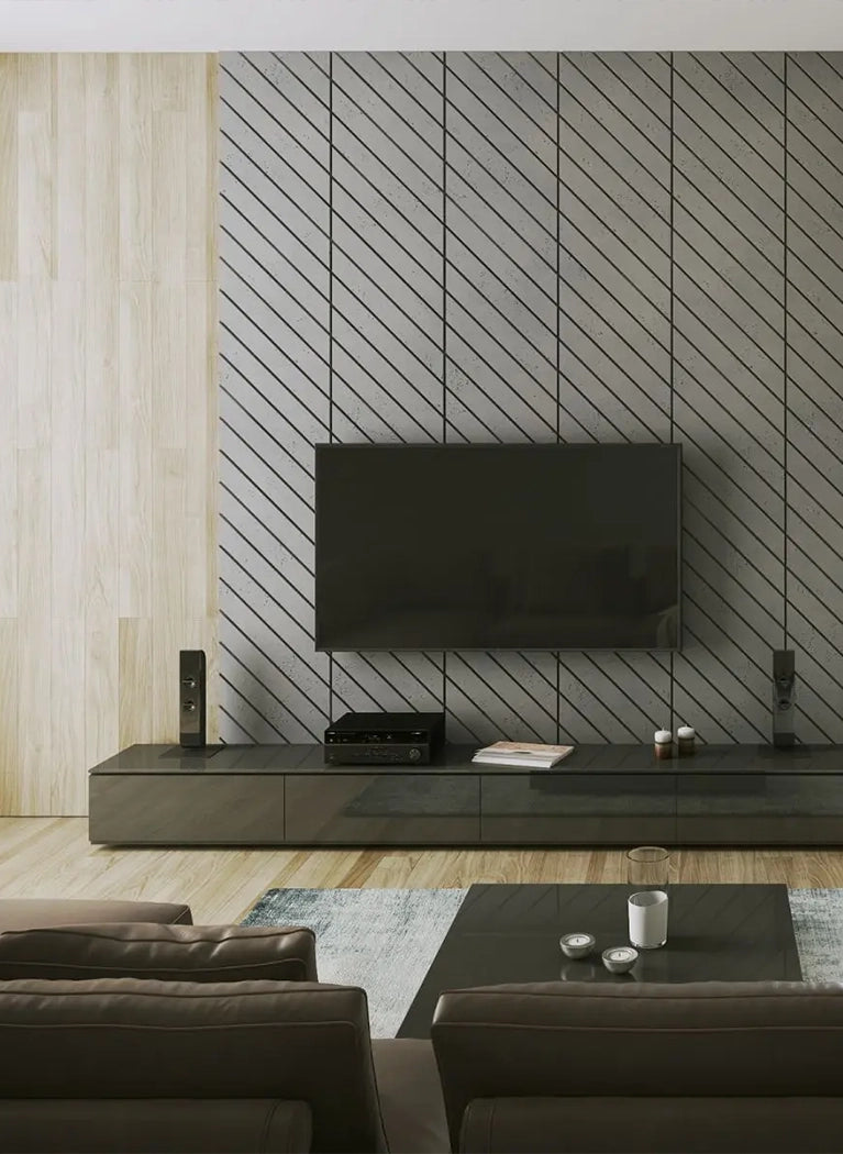 Concrete Cladding HERRINGBONE PART Wall Panels in cozy interior DecorMania.eu