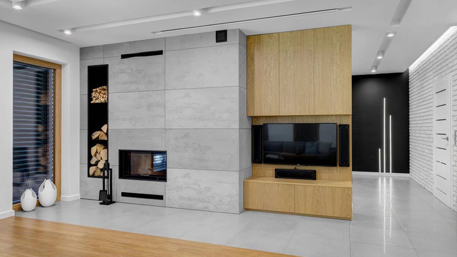 Concrete Wall Panel INTERIOR 60 x 30 cm in modern living room interior DecorMania.eu