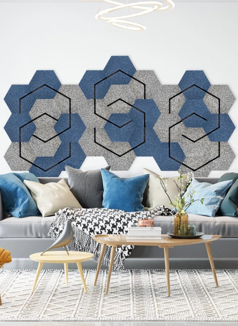 Decorative 3D Felt Wall Tiles DECO2 composition on grey wall Decormania EU