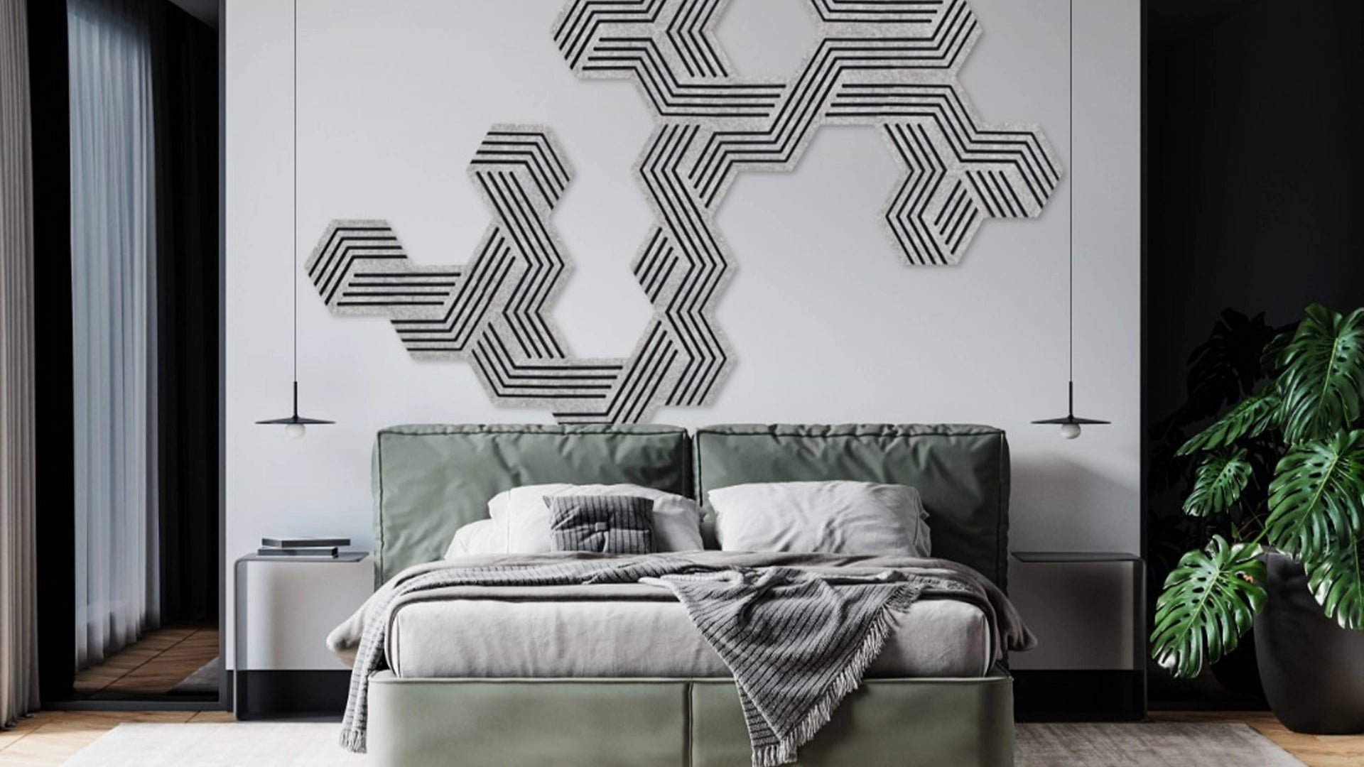 Decorative 3D Felt Wall Tiles DECO1 composition on grey wall Decormania EU