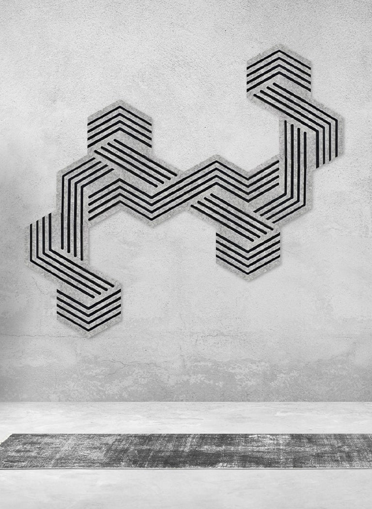 Decorative 3D Felt Wall Tiles DECO1 composition on grey wall Decormania EU