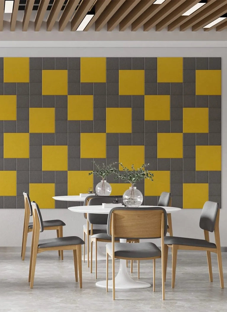 Decorative 3D PET Felt Wall Tiles - SQUARE 20x20 feature wall in restaurant interior Decormania.eu