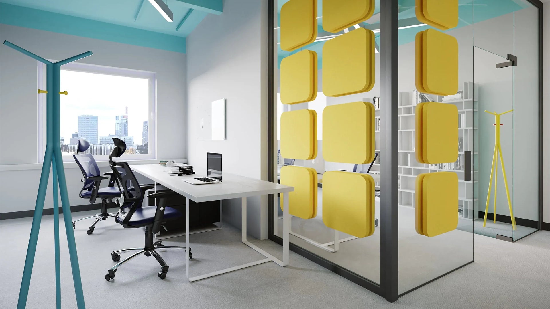 Decorative Glass Wall Panels - Acoustic Tele L in office interior DecorMania.eu
