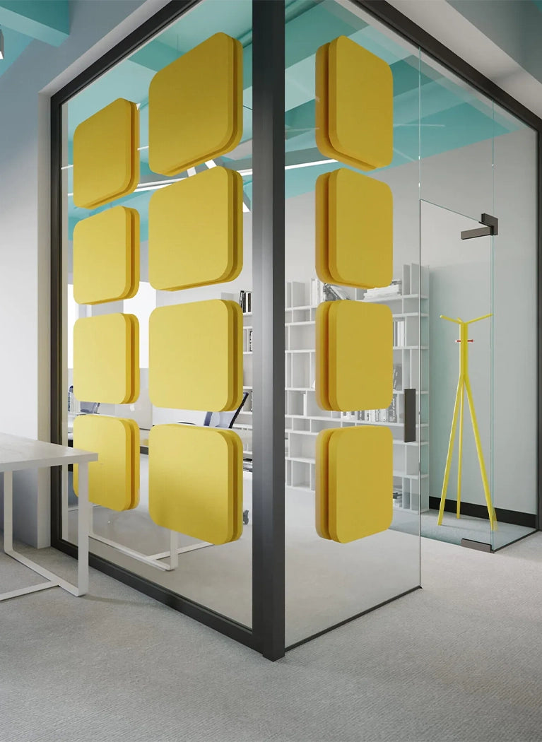 Decorative Glass Wall Panels - Acoustic Tele L in office interior DecorMania.eu