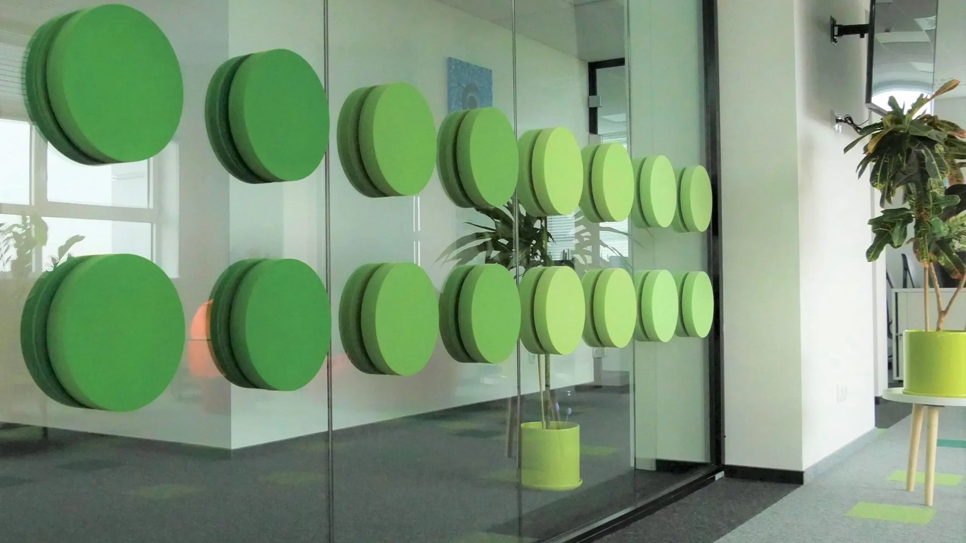 Decorative Glass Wall Panels - Acoustic Dot L green composition DecorMania.eu