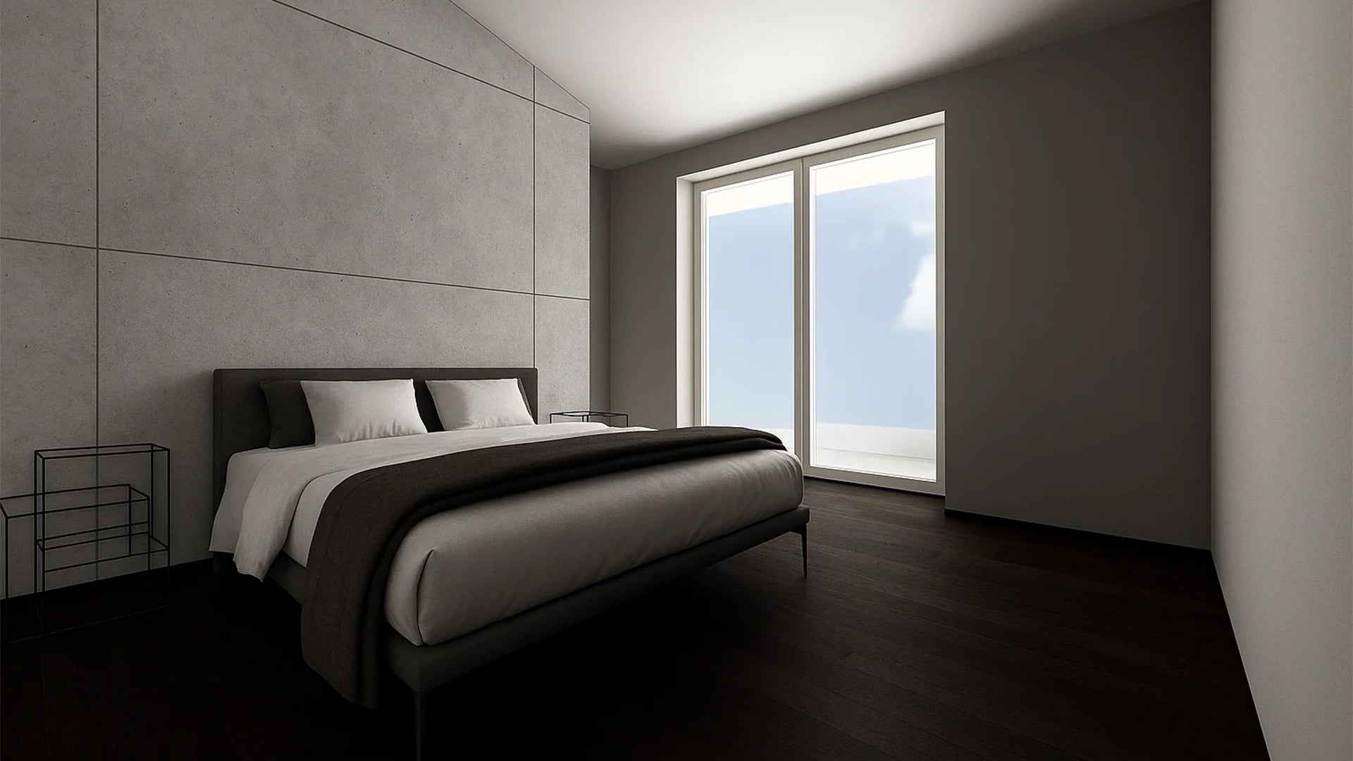 CONCREO® Faux Concrete Decorative Panels - Natural Smooth in bedroom interior Decormania eu