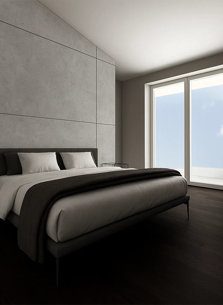 CONCREO® Faux Concrete Decorative Panels - Natural Smooth in bedroom interior Decormania eu