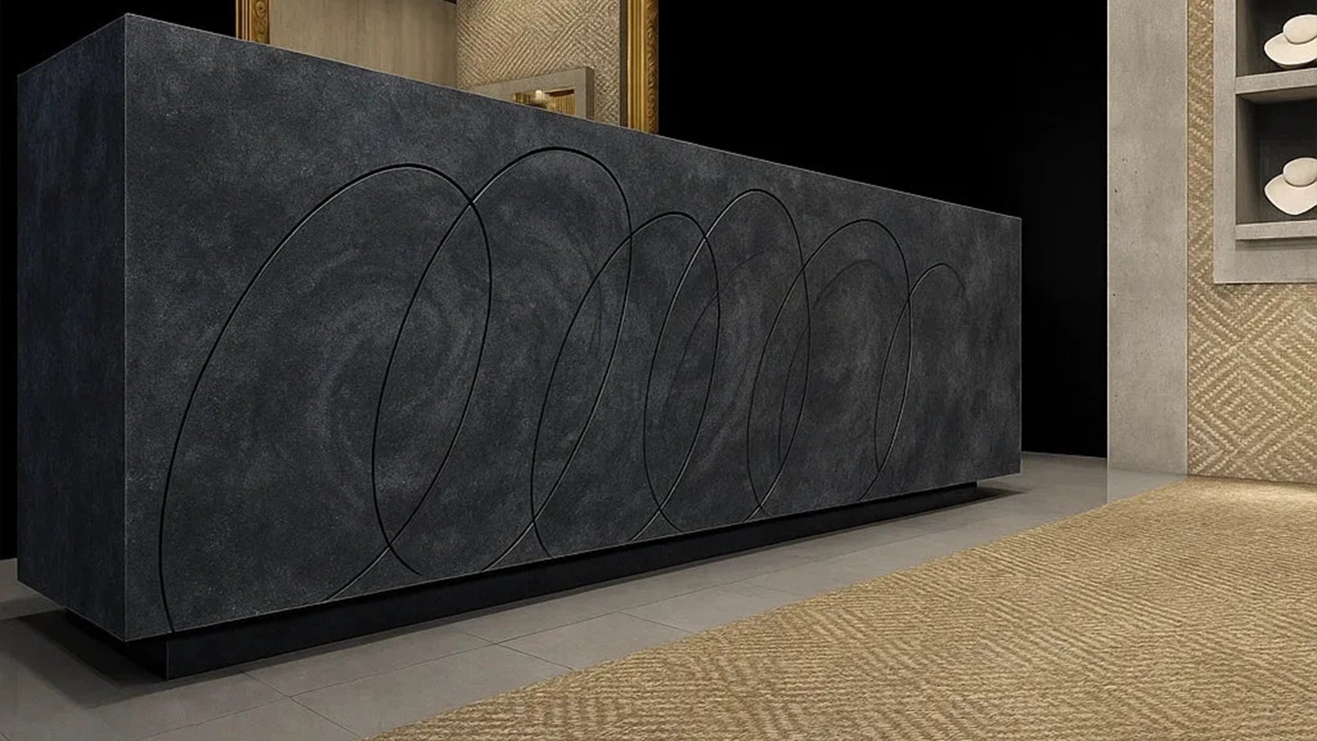CONCREO® Faux Concrete Decorative Panels - Dark Old Looking in reception interior Decormania eu