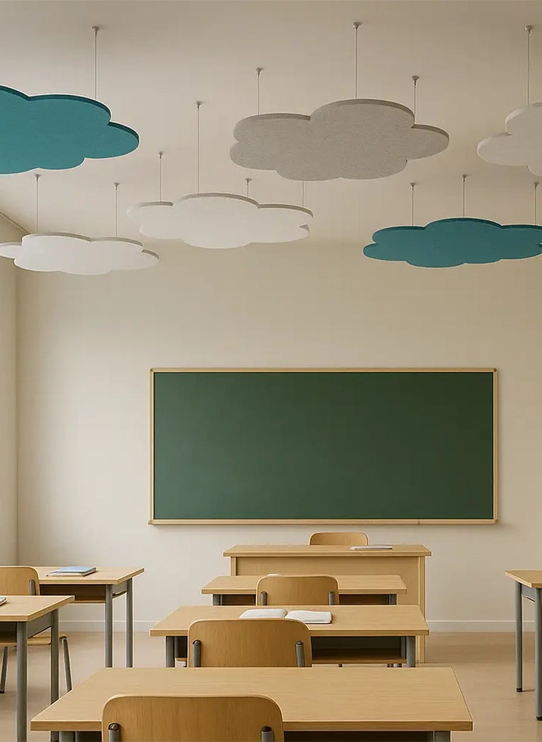 Suspended Ceiling Panels - Acoustic Felt CLOUD M in classroom interior Decormania EU