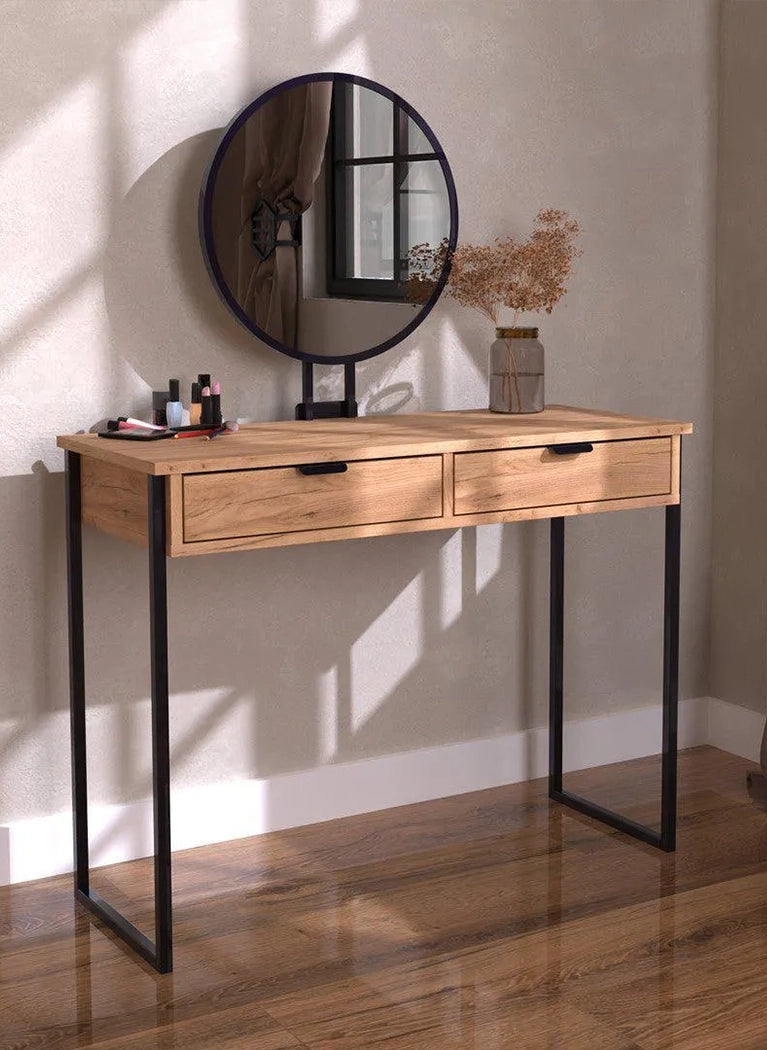 Dressing Table with mirror LOFT Oak Black in cozy interior DecorMania.eu
