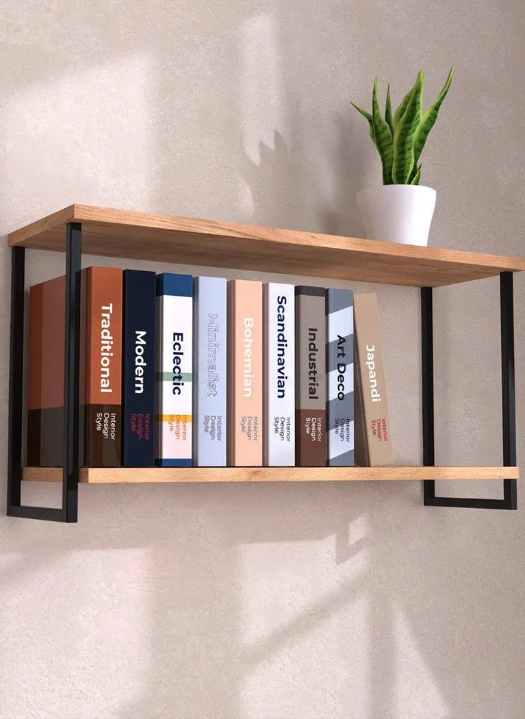 Shelf LOFT Oak Black filled with books DecorMania.eu
