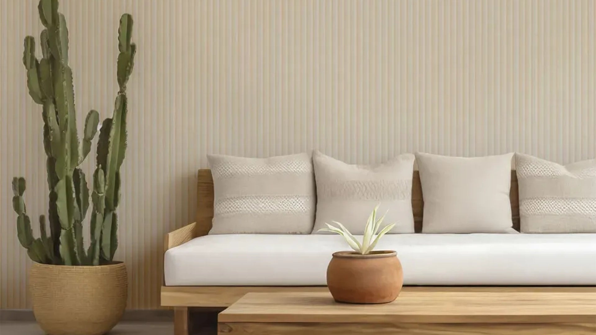 MDF Fluted Wall Panels - Beige in modern living room interior DecorMania.eu