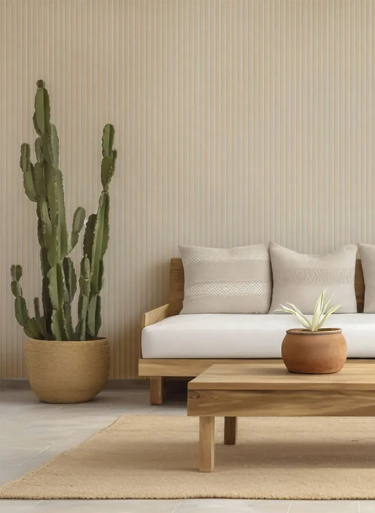 MDF Fluted Wall Panels - Beige in modern living room interior DecorMania.eu