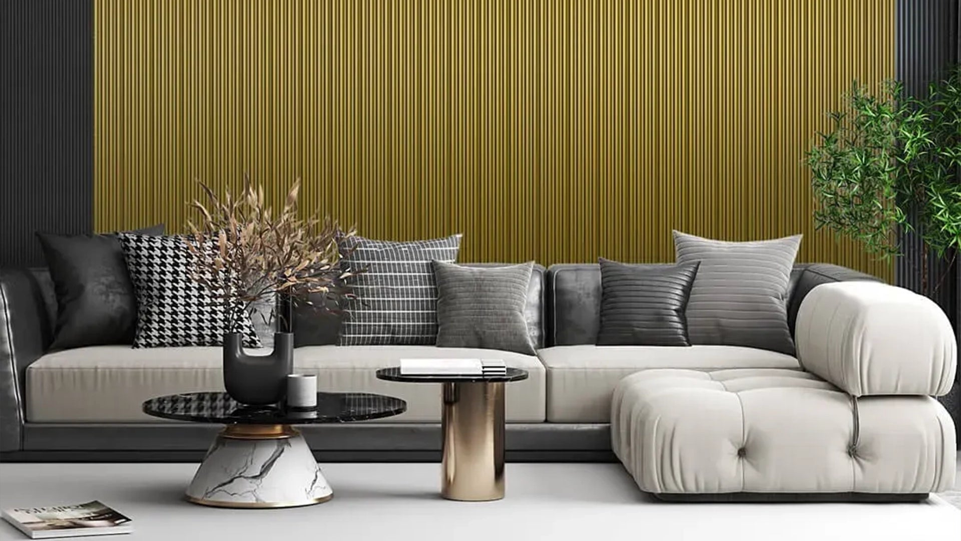 MDF Fluted Wall Panels in modern living room interior DecorMania.eu