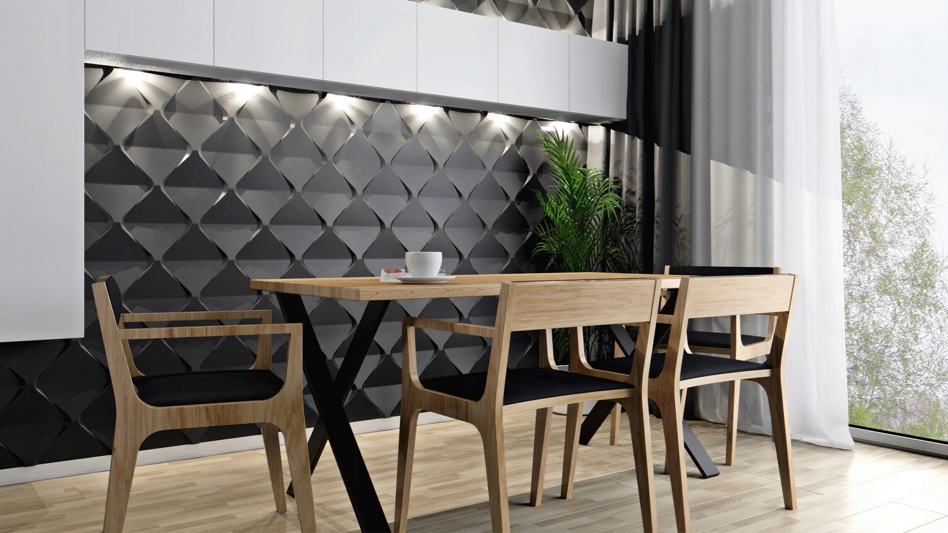 DIAMONDS Polystyrene Wall Art – 3D Decorative Panels in grey dining room interior DecorMania.eu