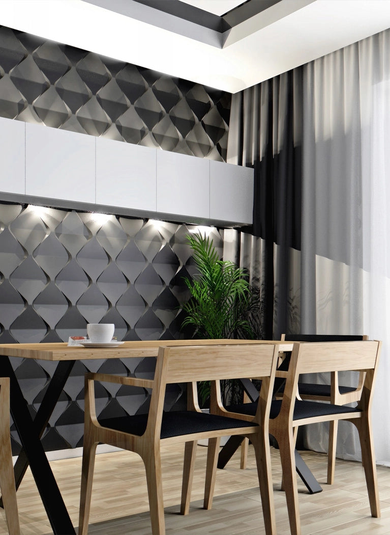 DIAMONDS Polystyrene Wall Art – 3D Decorative Panels in grey dining room interior DecorMania.eu