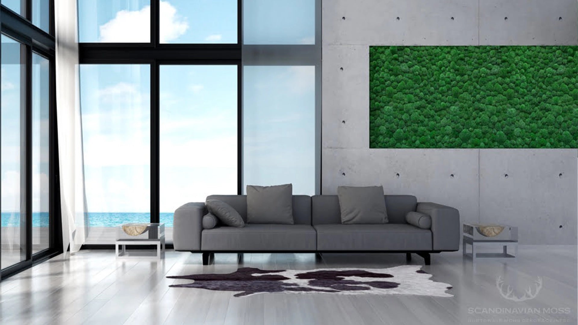 Frameless Pillow Moss Wall Panels Square Preverved Moss Wall Decor combined with concrete DecorMania.eu