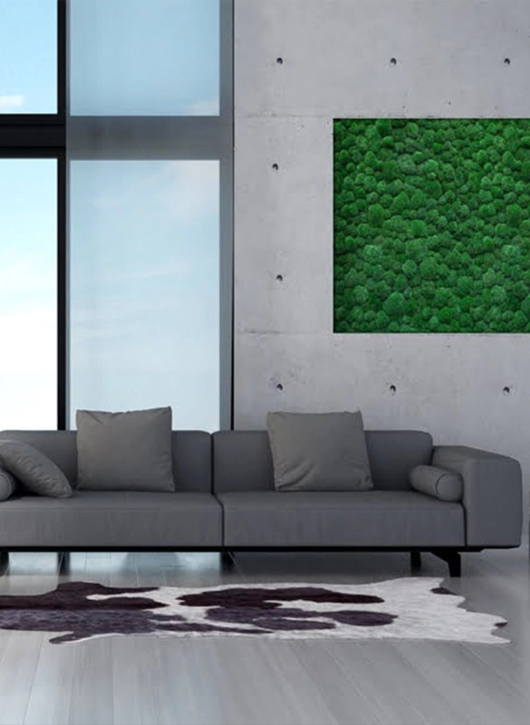Frameless Pillow Moss Wall Panels Square Preverved Moss Wall Decor combined with concrete DecorMania.eu