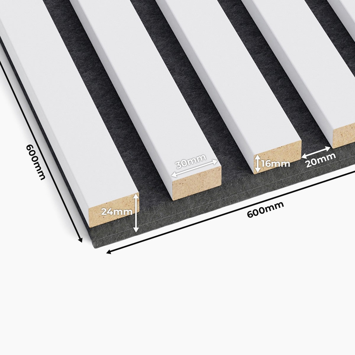 Acoustic Slats panel in square - White Matt - DecorMania.eu