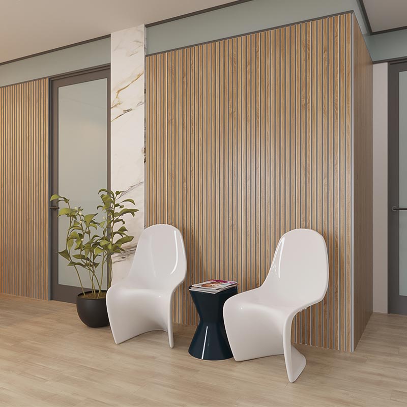 Oak - Grey Acoustic Slats Wall Panel 240 x 60 - DecorMania.eu